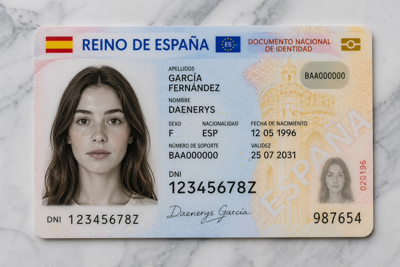 DNI ficticio español con nombre Daenerys García, representación de nombres curiosos en España según el INE