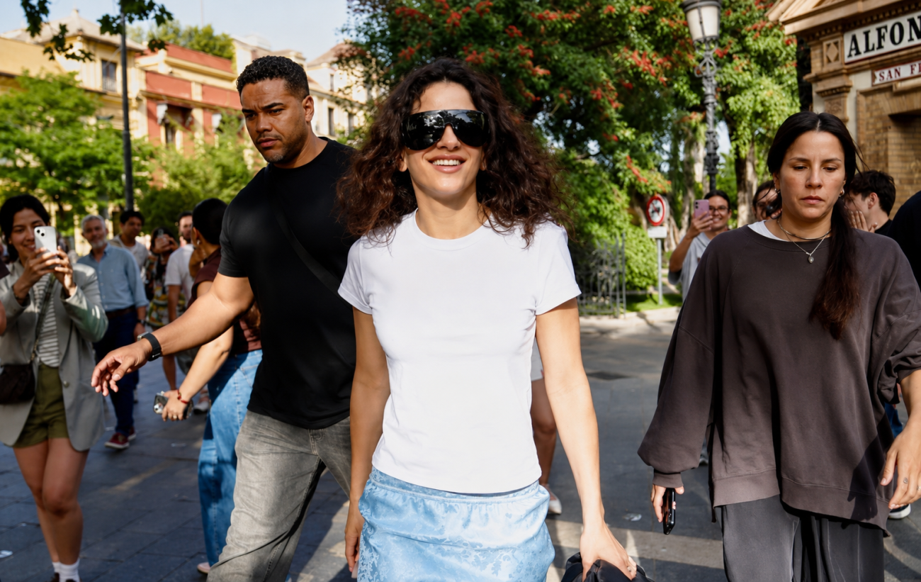 Rosalía paseando por las calles de Sevilla antes de su concierto gratuito junto a la Orquesta Filarmónica en el evento de Netflix