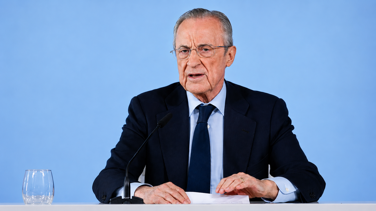 Florentino Pérez durante su comparecencia anunciando elecciones en el Real Madrid.