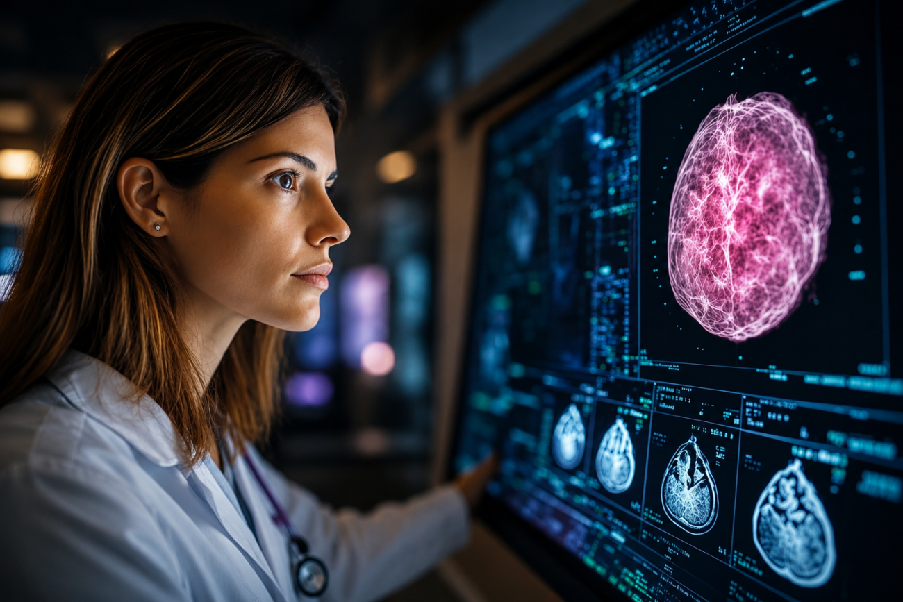 Investigadora analiza imágenes médicas avanzadas mediante inteligencia artificial 