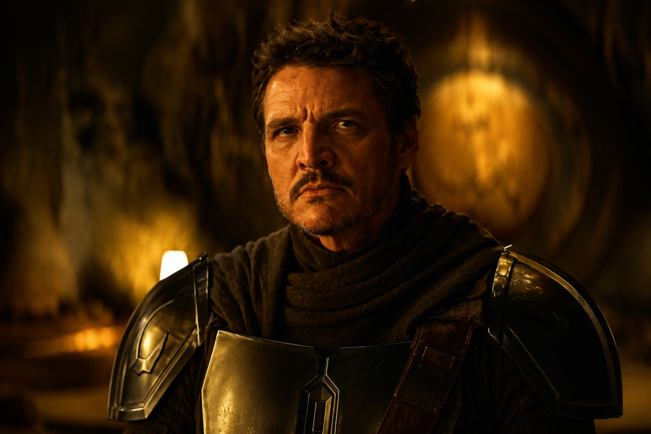 Pedro Pascal interpreta a Din Djarin en una escena de The Mandalorian & Grogu, la nueva película del universo Star Wars.