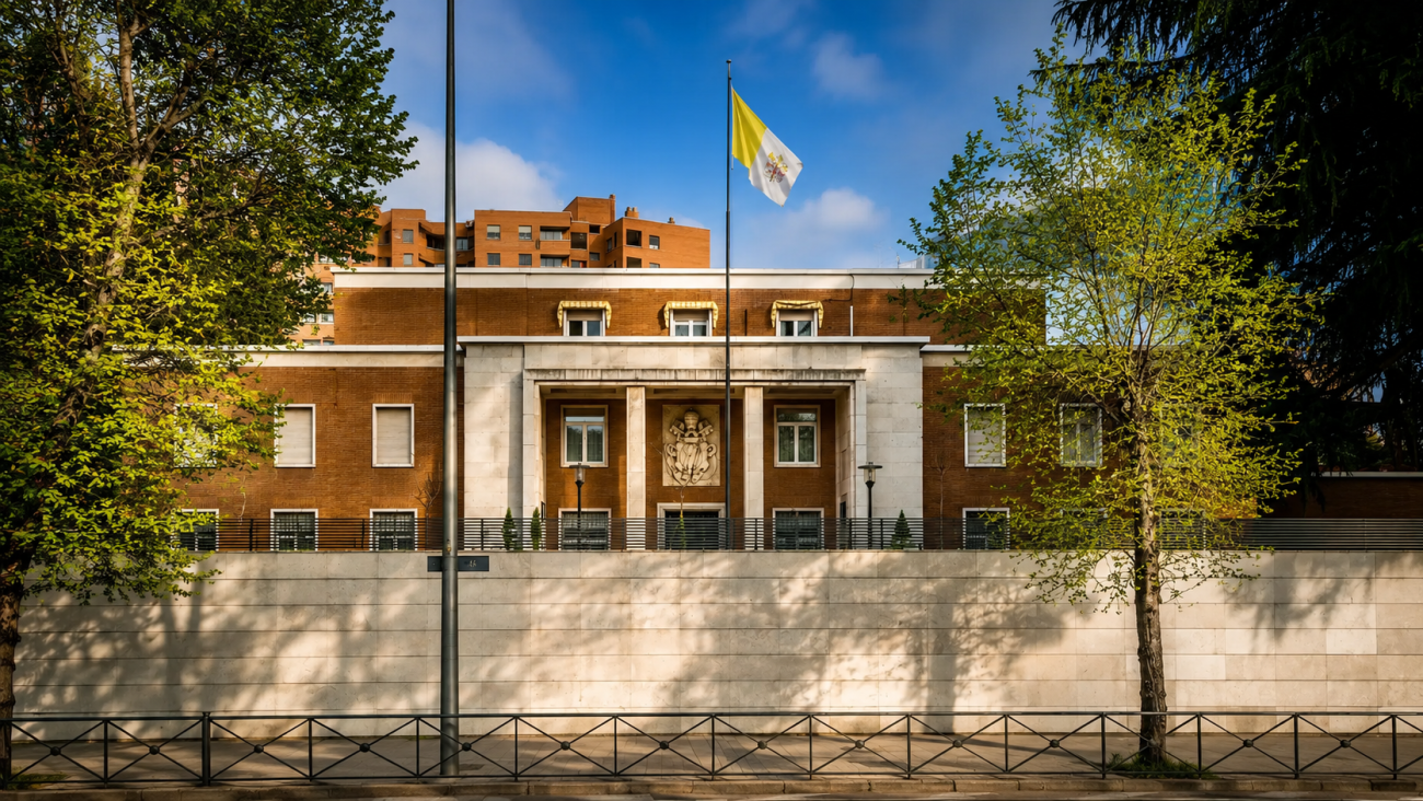 Fachada de la Nunciatura Apostólica de Madrid, donde el Papa León XIV ha pasado su primera noche durante su visita a España.