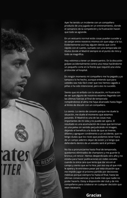 Comunicado de Fede Valverde