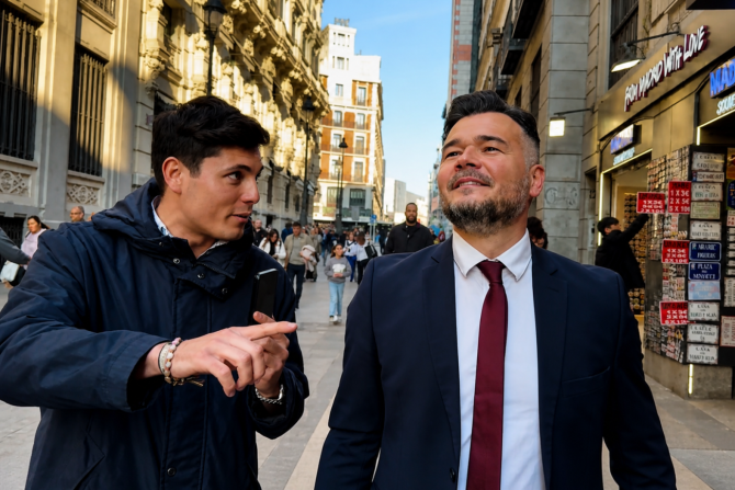 Vito Quiles entrevista a Gabriel Rufián en la calle durante una intervención directa frente a cámara