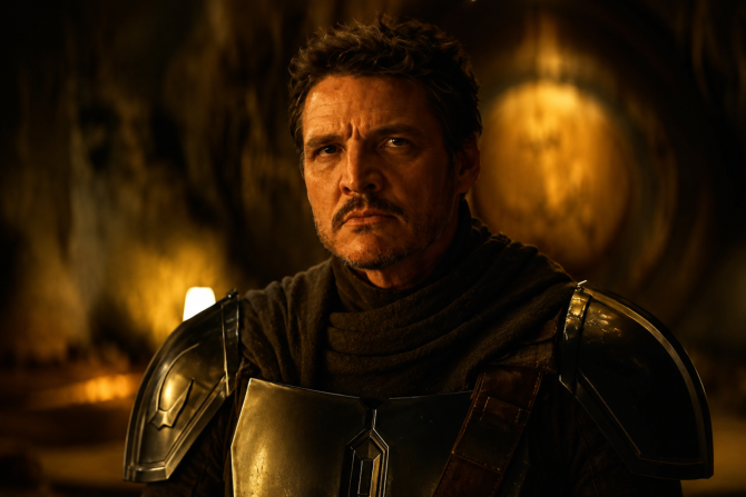 Pedro Pascal interpreta a Din Djarin en una escena de The Mandalorian & Grogu, la nueva película del universo Star Wars.
