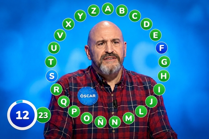 Óscar Díaz en el rosco final de Pasapalabra durante el programa en el que ganó el bote millonario en 2024.