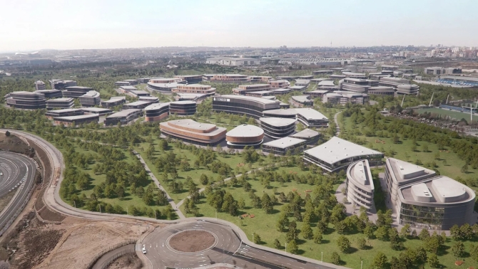 Recreación del futuro Madrid Innovation District, el gran proyecto tecnológico impulsado por el Real Madrid en el entorno de Valdebebas.