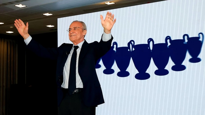 Florentino Pérez tras ser reelegido presidente del Real Madrid hasta 2030.