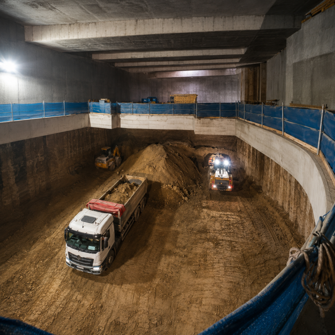 Interior de las obras de remodelación de la estación de metro Santiago Bernabéu // Imagen: Extraco