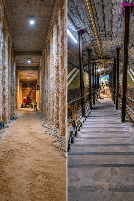 Interior de las obras de remodelación de la estación de metro Santiago Bernabéu // Imagen: Extraco