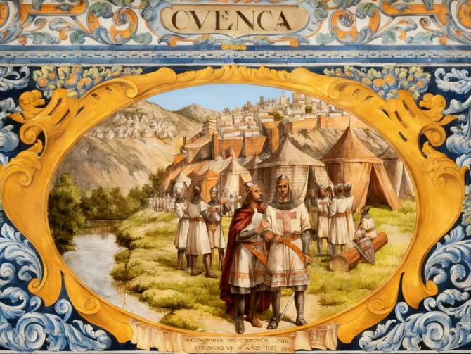 Mural sobre la Conquista de Cuenca en la Plaza de España de Sevilla