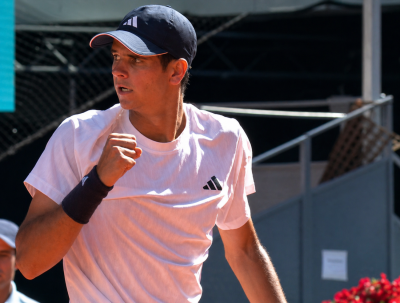 Rafael Jódar celebra un punto en el Mutua Madrid Open durante su partido ante Kopriva